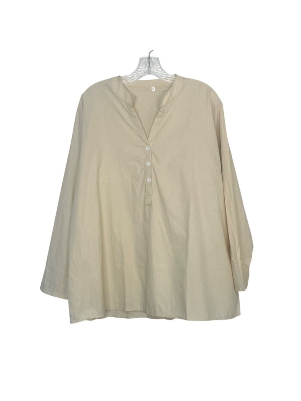 Long Sleeve Button Henley Shirt Womens 3XL Beige